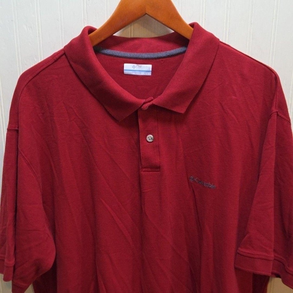 Columbia Polo Shirt Mens 2XL Red Solid Short Sleeve 100%‎ Cotton Knit Top